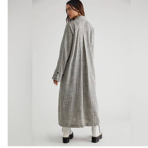 New Free People We The Free Liberty Plaid Duster Jacket $298 LARGE Light Blue - Picture 3 of 7